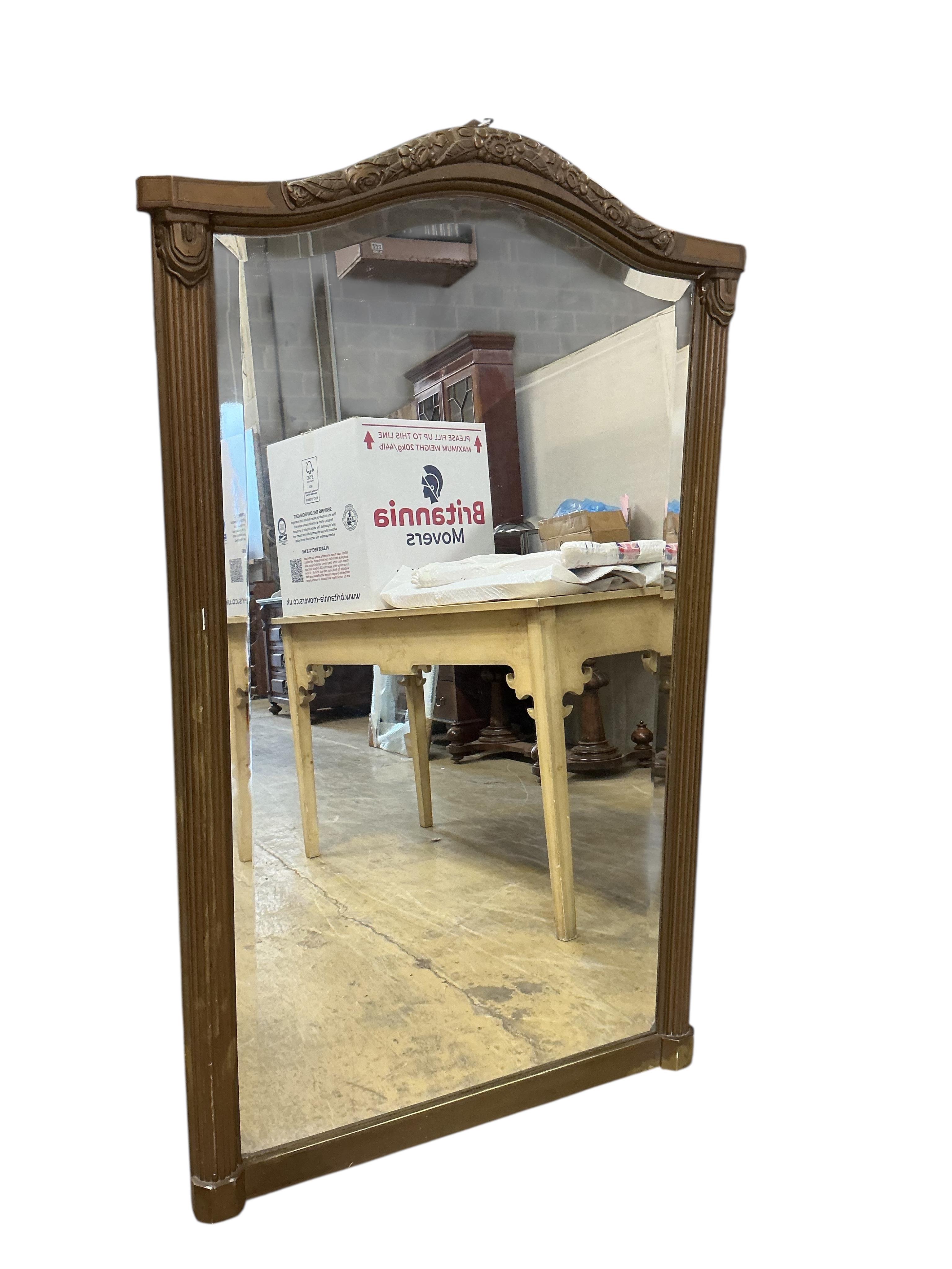 A French Art Deco gilt frame overmantel mirror, width 80cm, height 131cm